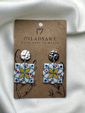 Earrings Pendant Maltese Yellow Blu White Tile