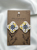 Earrings Maltese Yellow Blue White Tile