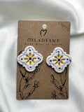 Earrings Maltese Central Yellow Blue White Tile