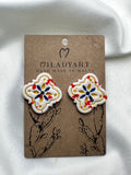 Earrings Maltese Mixed Yellow Blue  Red White Tile