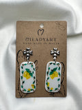 Earrings Pendant Lemons White Green Tile