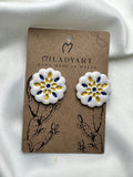 Earrings Maltese Blue White Yellow Circle Tile