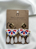 Earrings Pendent White Yellow Red Blue Mexican Tile