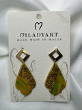 Earrings Pendent Lime Green Yellow Gold Leaves