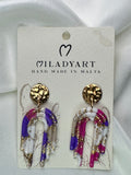 Earrings Pendent Upside Down U Pink Violet White