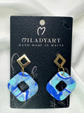 Earrings Pendent Square Blue Mixed