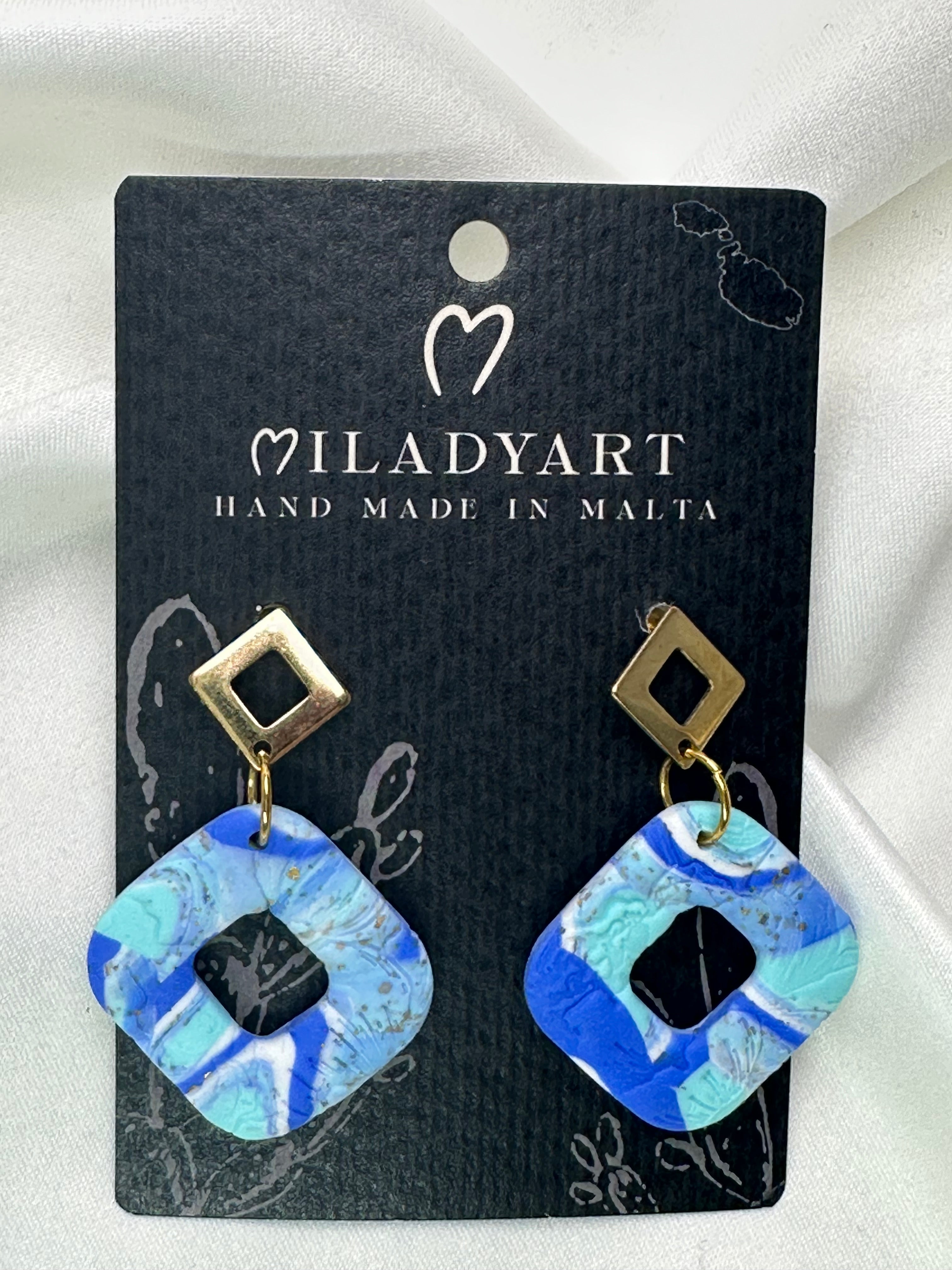 Earrings Pendent Square Blue Mixed