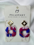 Earrings Pendent Square Blue Navy Rose Pink Mixed