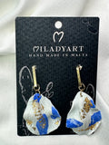 Earrings Pendent Gold Blue White Flower Petals