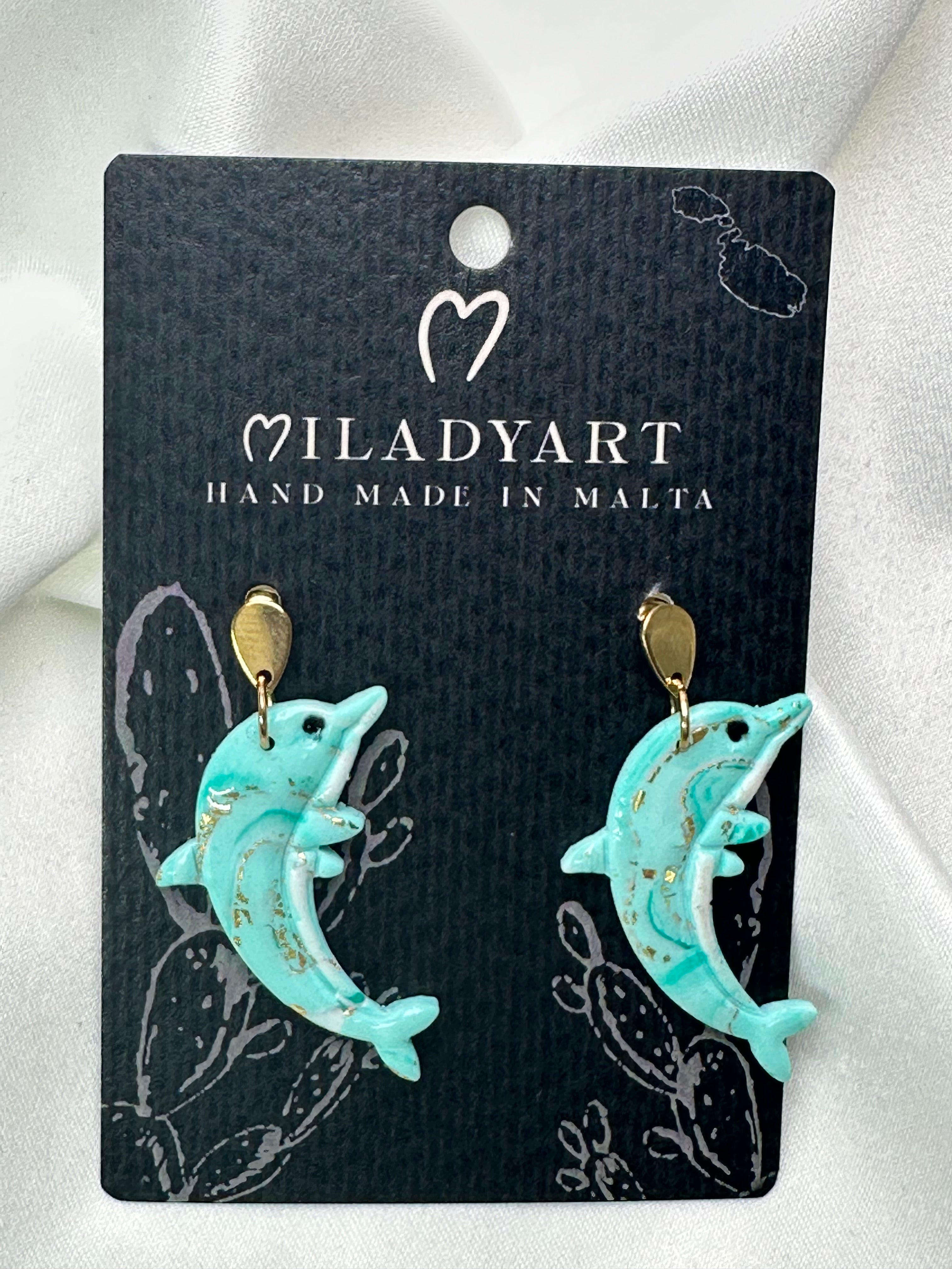 Earrings Pendent Dolphin Gold Acquamarine