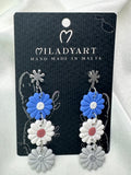 Earrings Pendent Little Daisies Blue White Gray