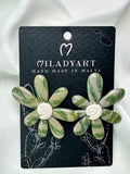 Earrings Abstract Flower Mixed Green