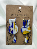 Earrings Big Cat Blue Yellow White