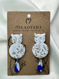 Earrings Big Cat Blue White Gold
