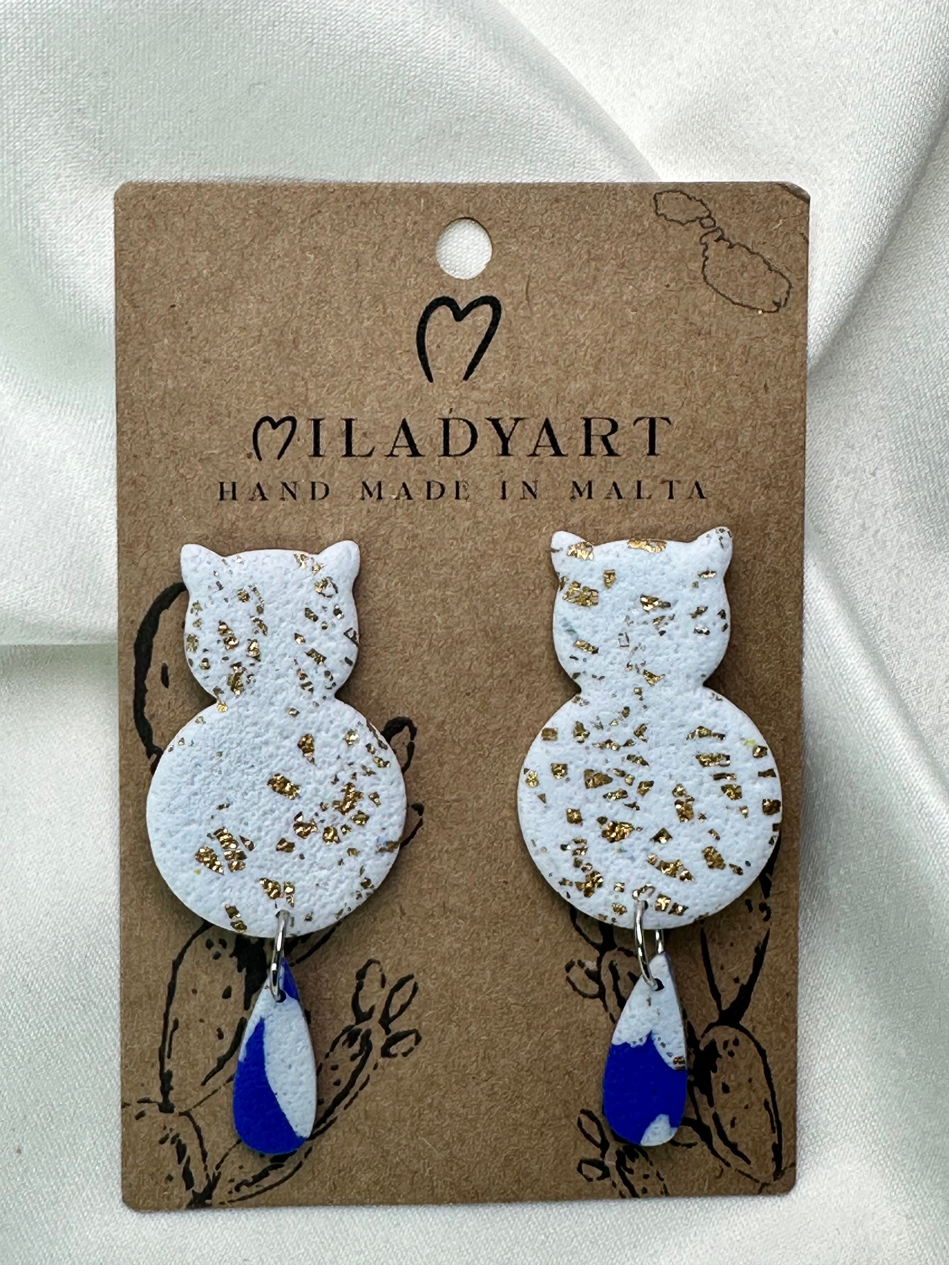 Earrings Big Cat Blue White Gold
