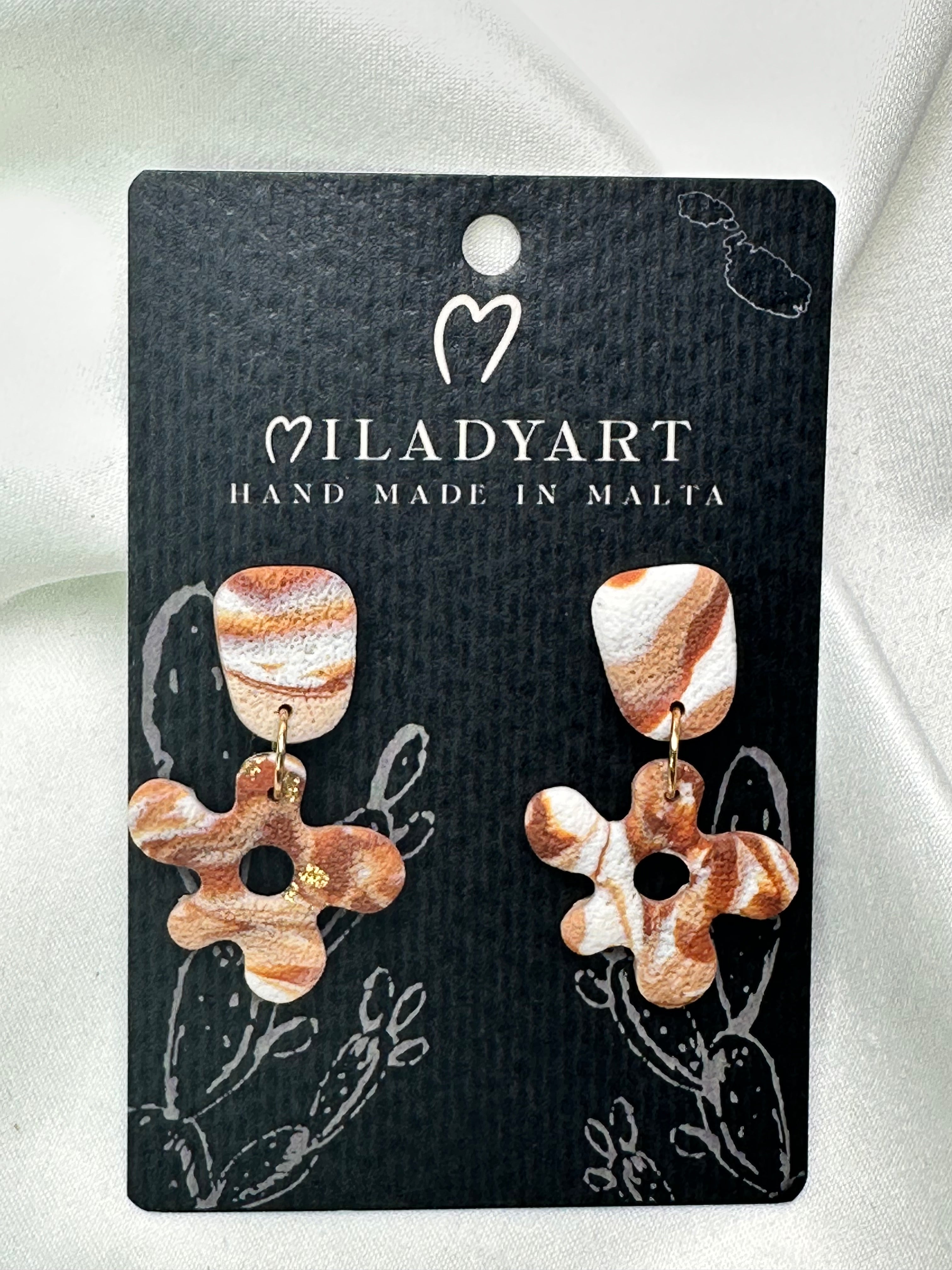 Earrings Pendant Flower Mixed Colors Brown