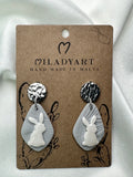 Earrings With Little Bunny Gray White