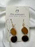 Earrings Pendent Iregular Circle Brown Mustard Color