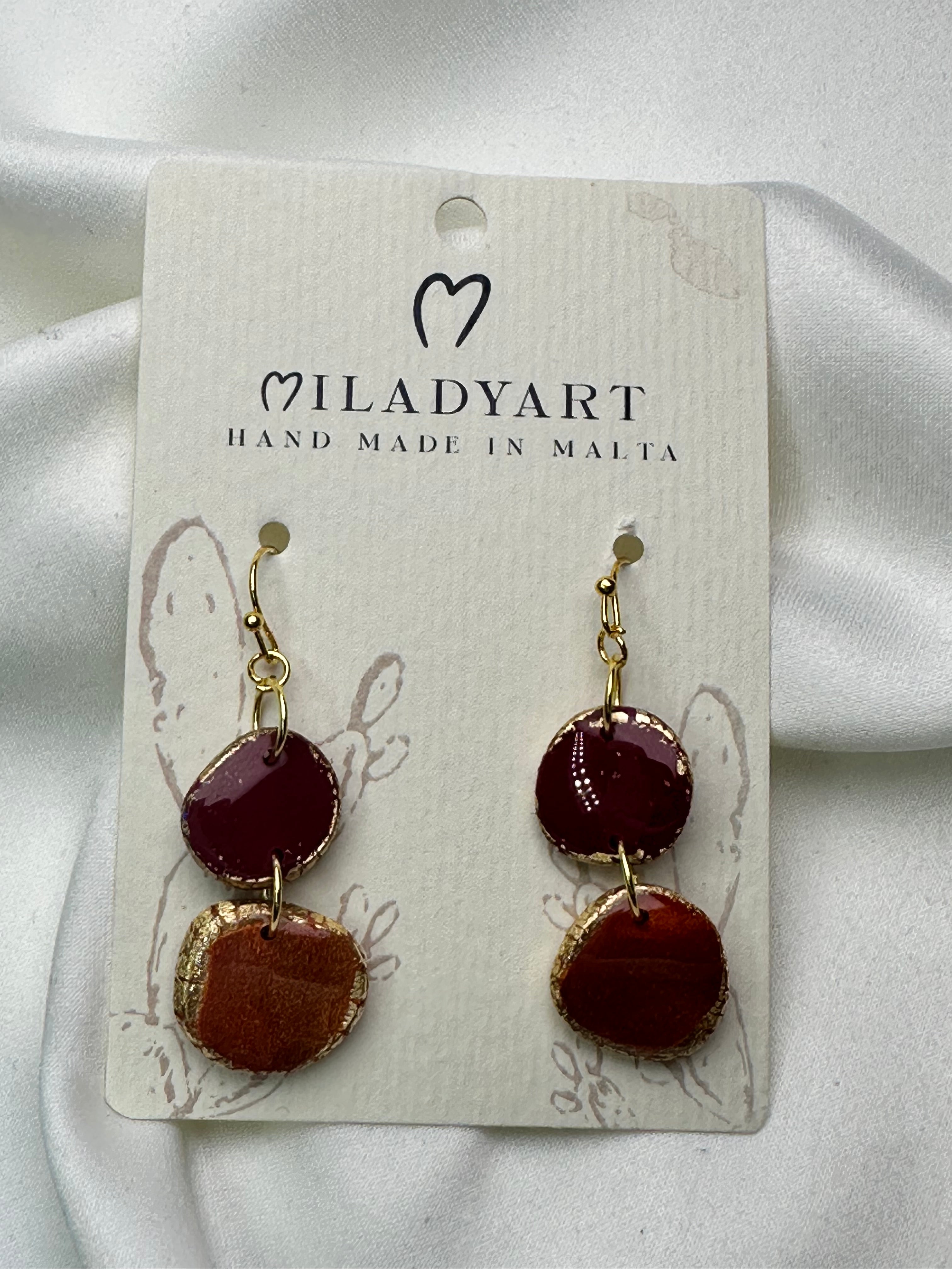 Earrings Pendent Iregular Circle Amaranth Metallic Brown