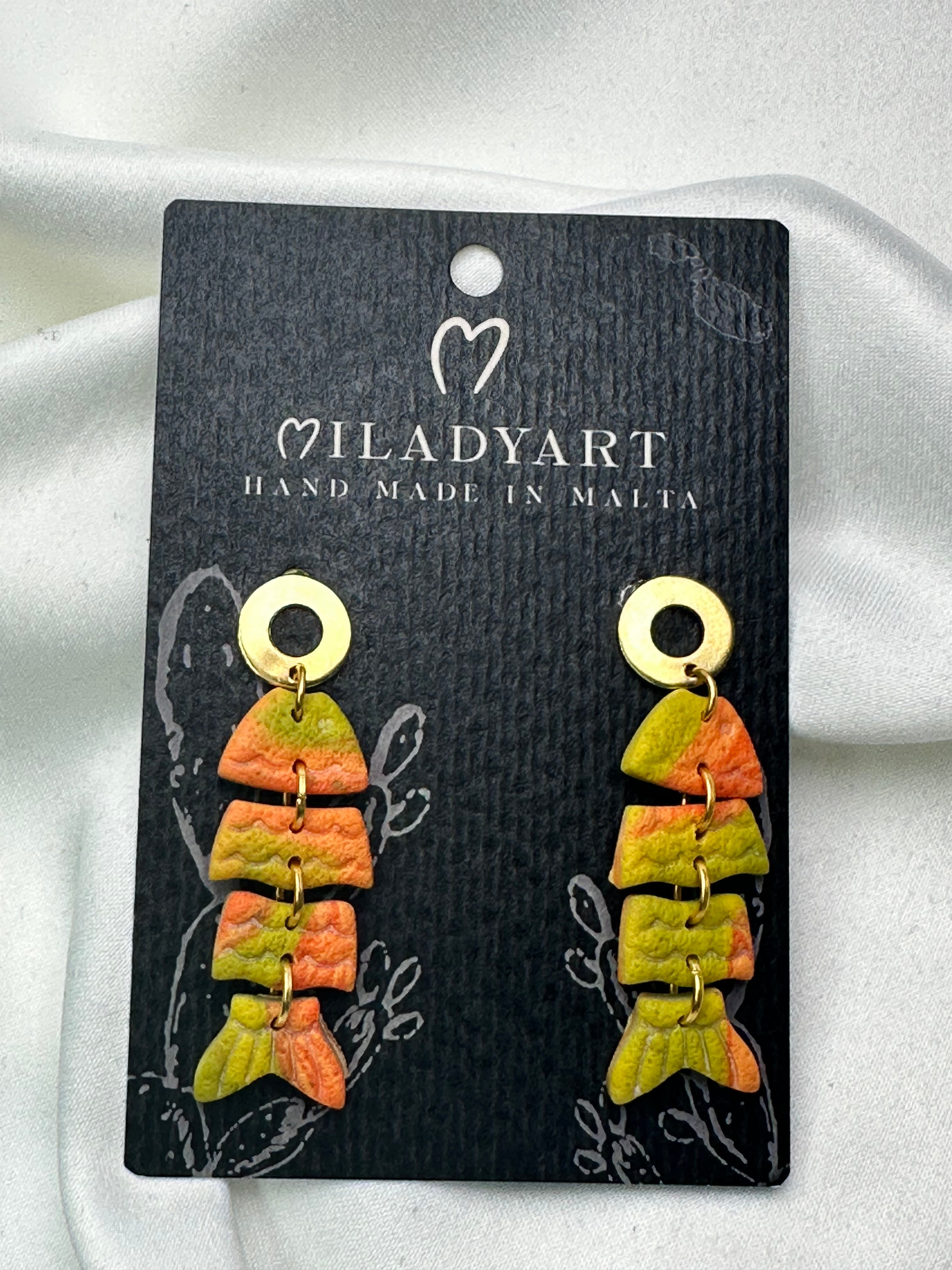 Earrings Pendent Little Fish Orange Light Lime Color