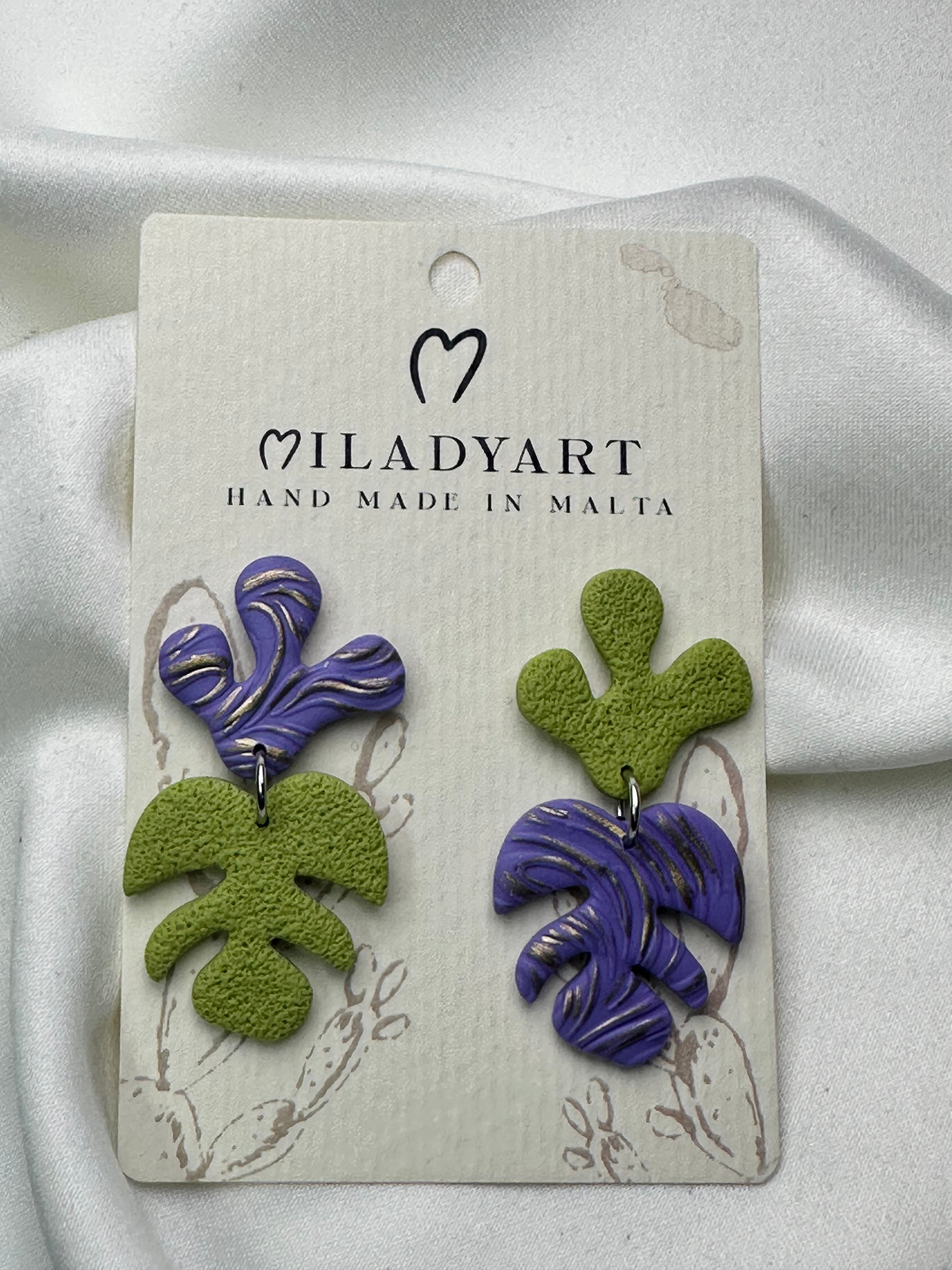 Earrings Pendent Violet Lime Color Leaves