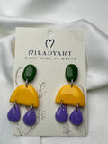 Earrings Semicircle Pendent Green Yellow Violet