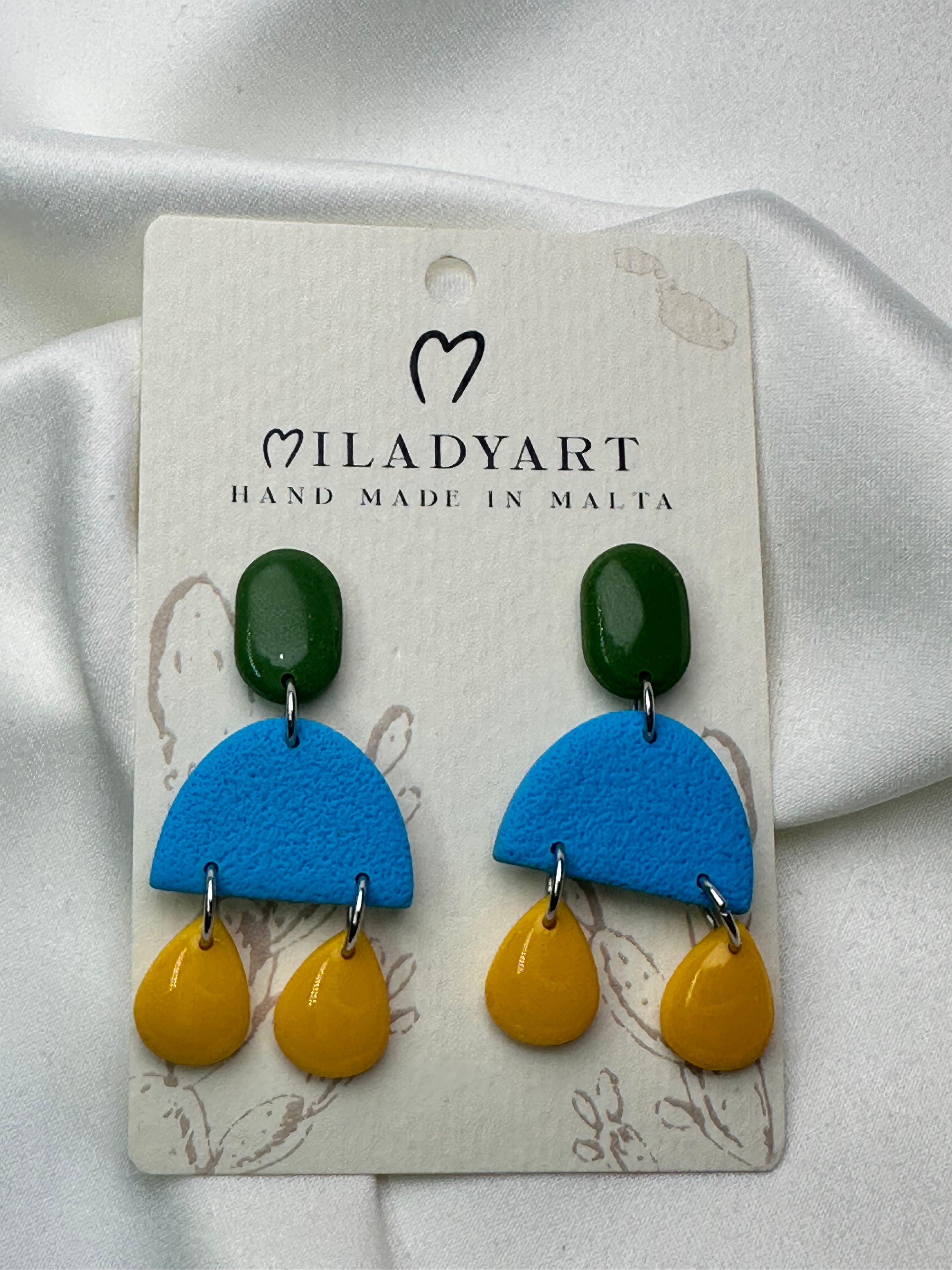 Earrings Semicircle Pendent Green Yellow Light Blue