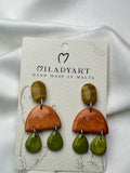 Earrings Semicircle Pendent Metallic Brown Lime Color