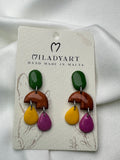 Earrings Pendent Yellow Metallic Brown Green Pink