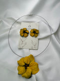 Earrings And Necklace Set Yellow Black Flowers