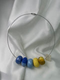 Necklace With Oval Balls Mixed Blue Yellow