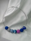 Necklace With Balls Mixed Light Blue Silver Rose Gray