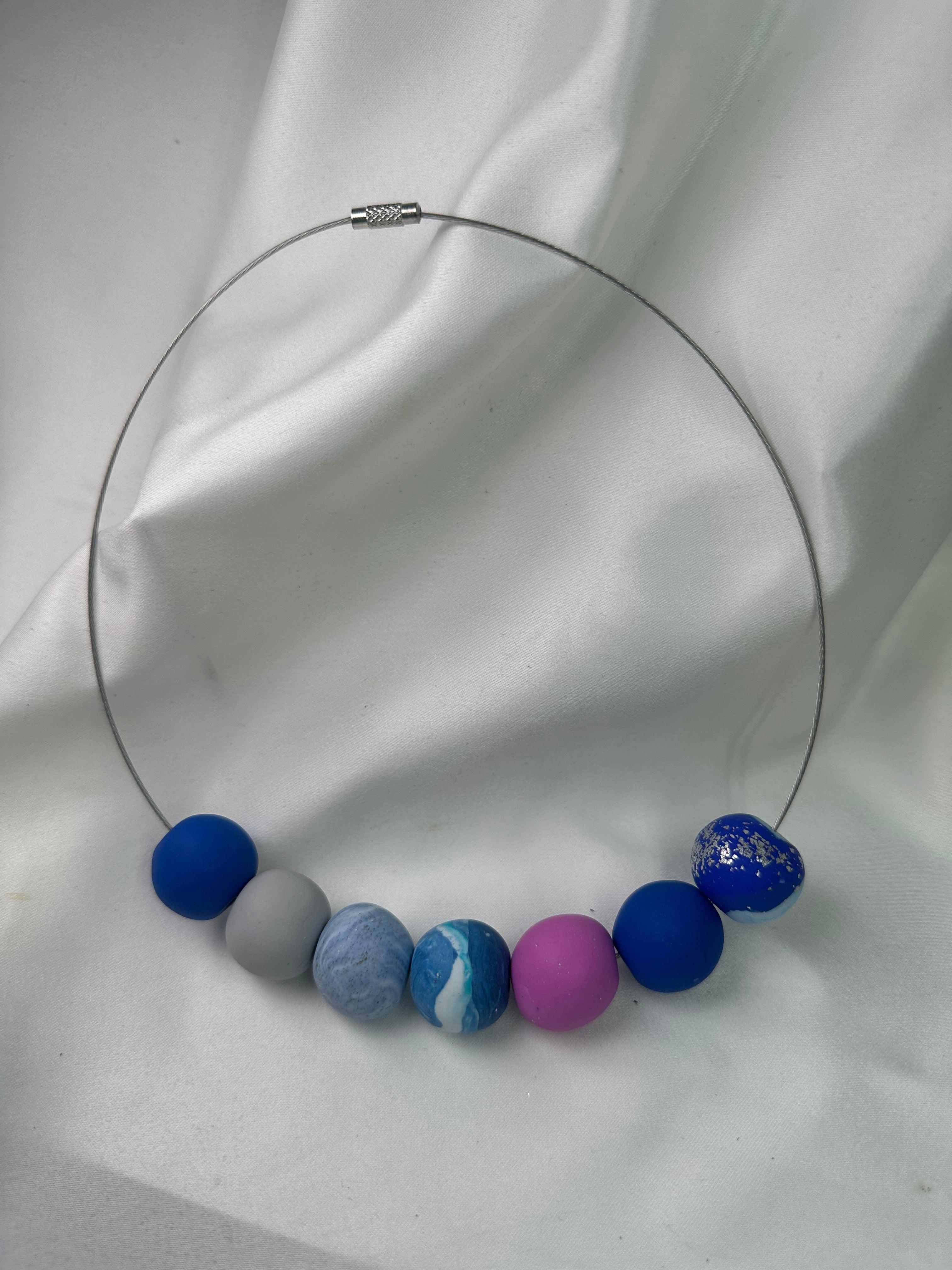 Necklace With Balls Mixed Light Blue Silver Rose Gray