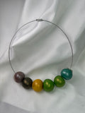 Necklace With Balls Mixed Metallic  Brown Green Yellow Turquoise