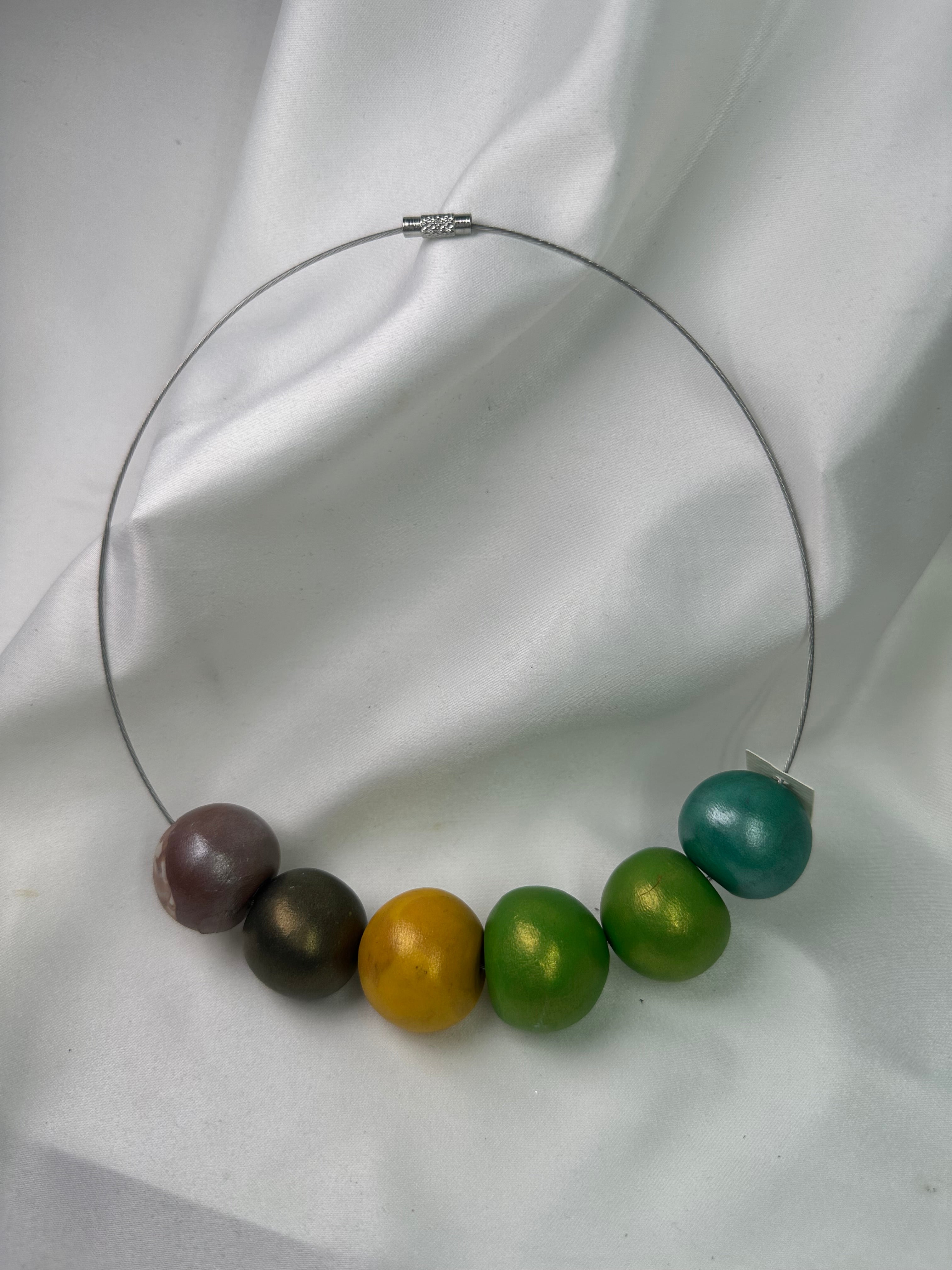 Necklace With Balls Mixed Metallic  Brown Green Yellow Turquoise