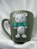 Mug Green With Teddy Bear Light Gray