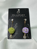 Earrings Gold Pendant Green Violet Clews