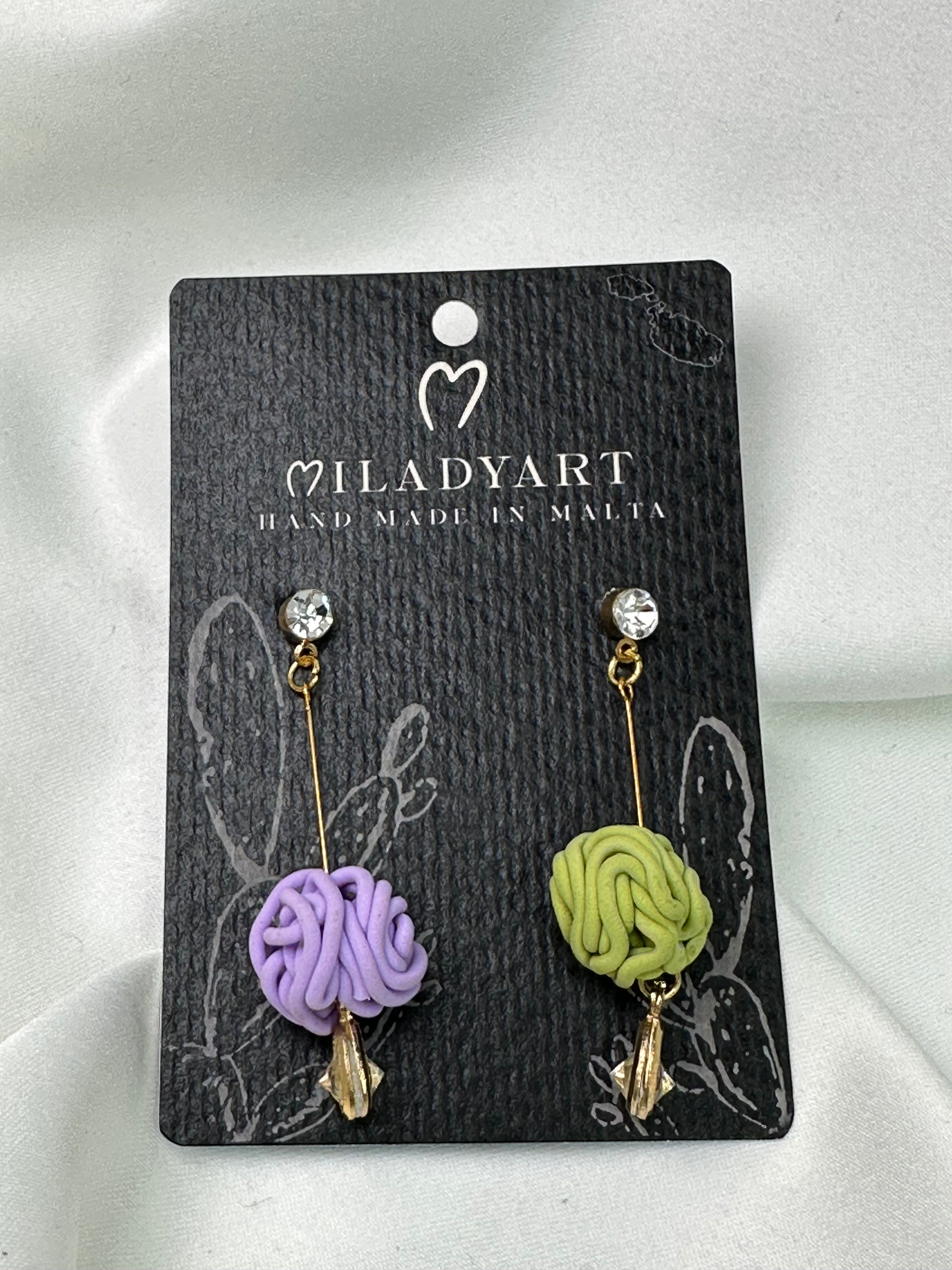 Earrings Gold Pendant Violet Green Clews