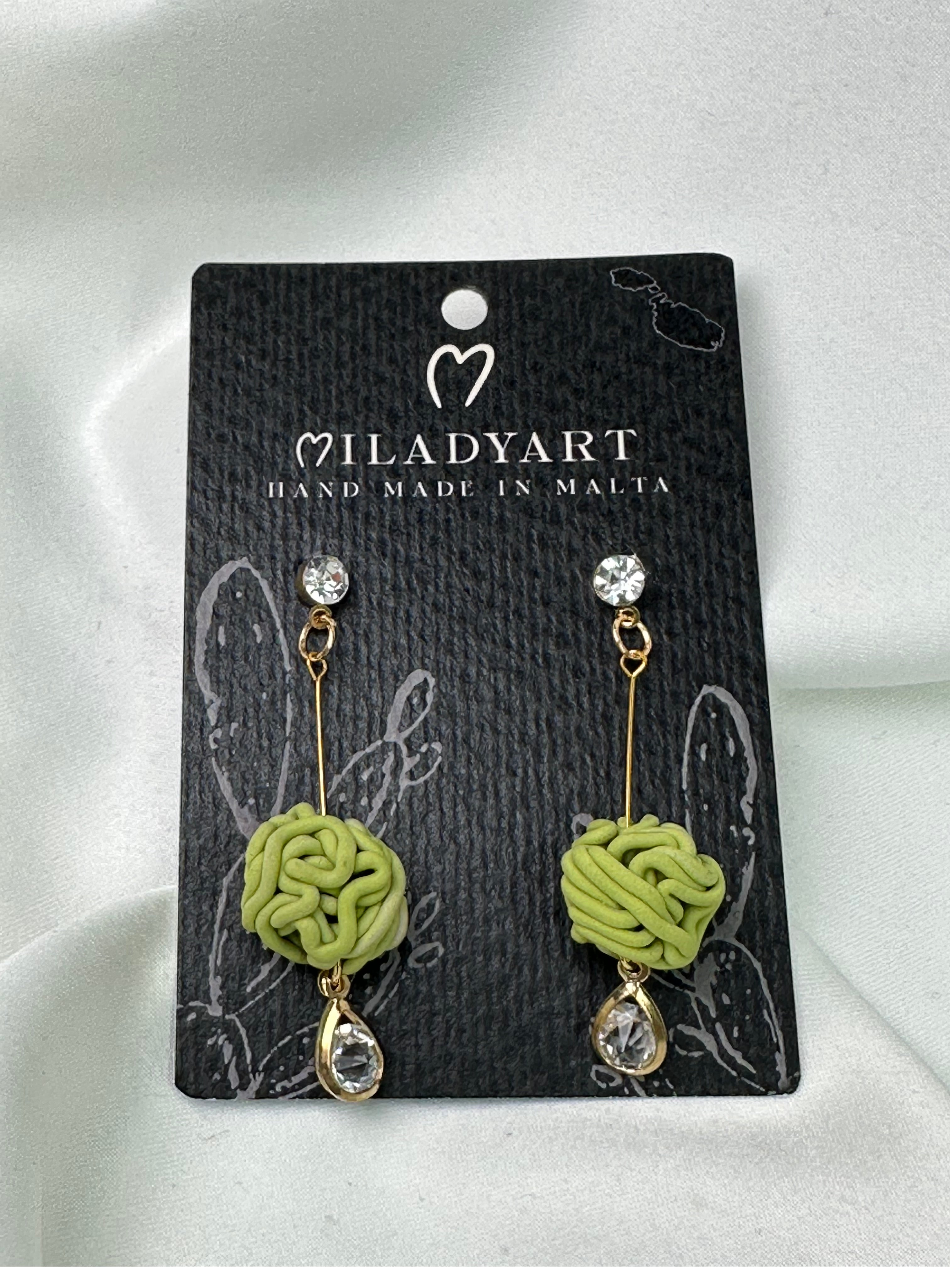 Earrings Gold Pendant Green Clews