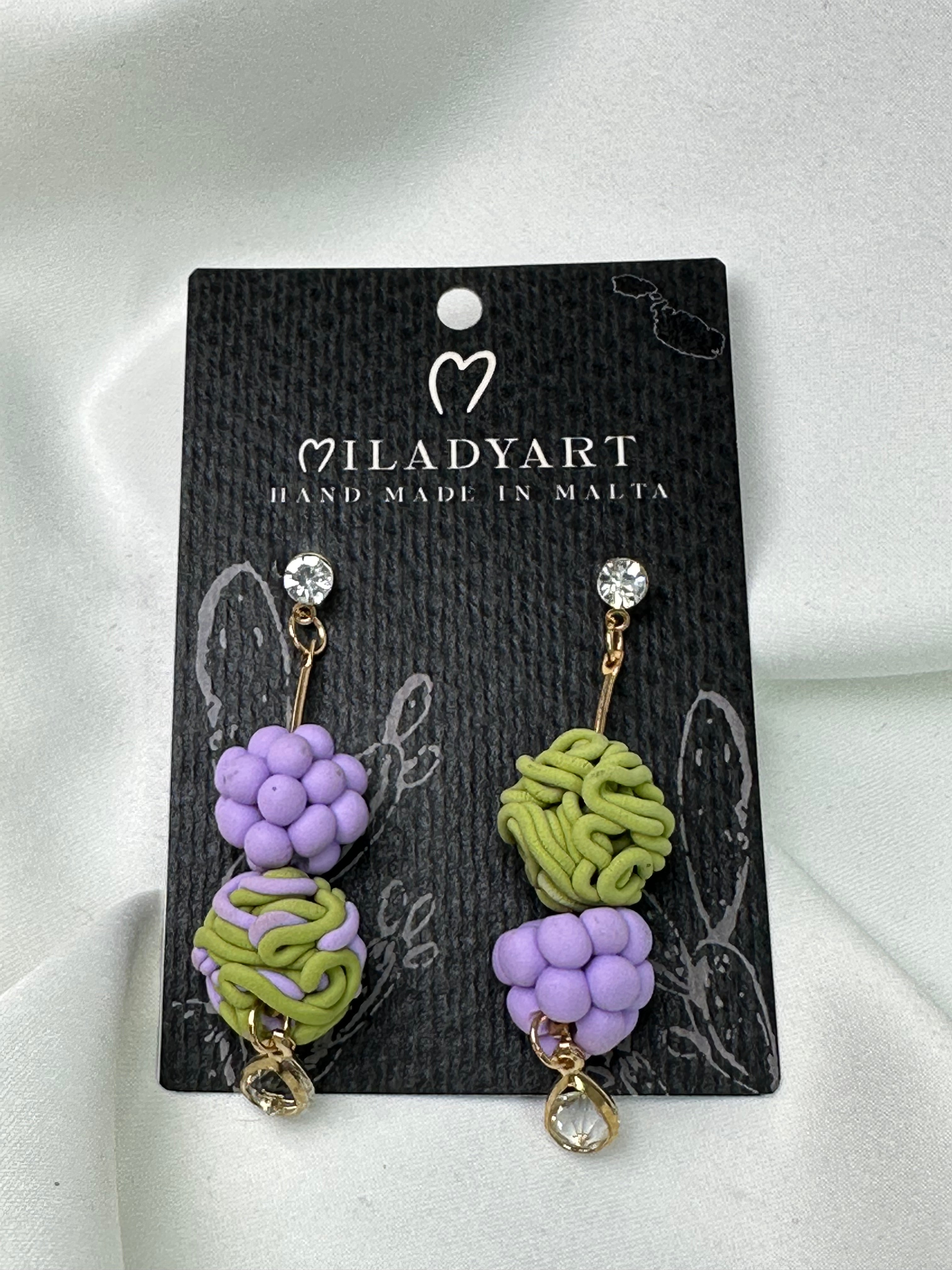 Earrings Gold Pendant Green Clews Violet Raspberry