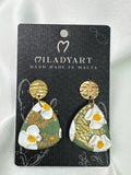 Earrings Pendant Flower Yellow White Green Gold
