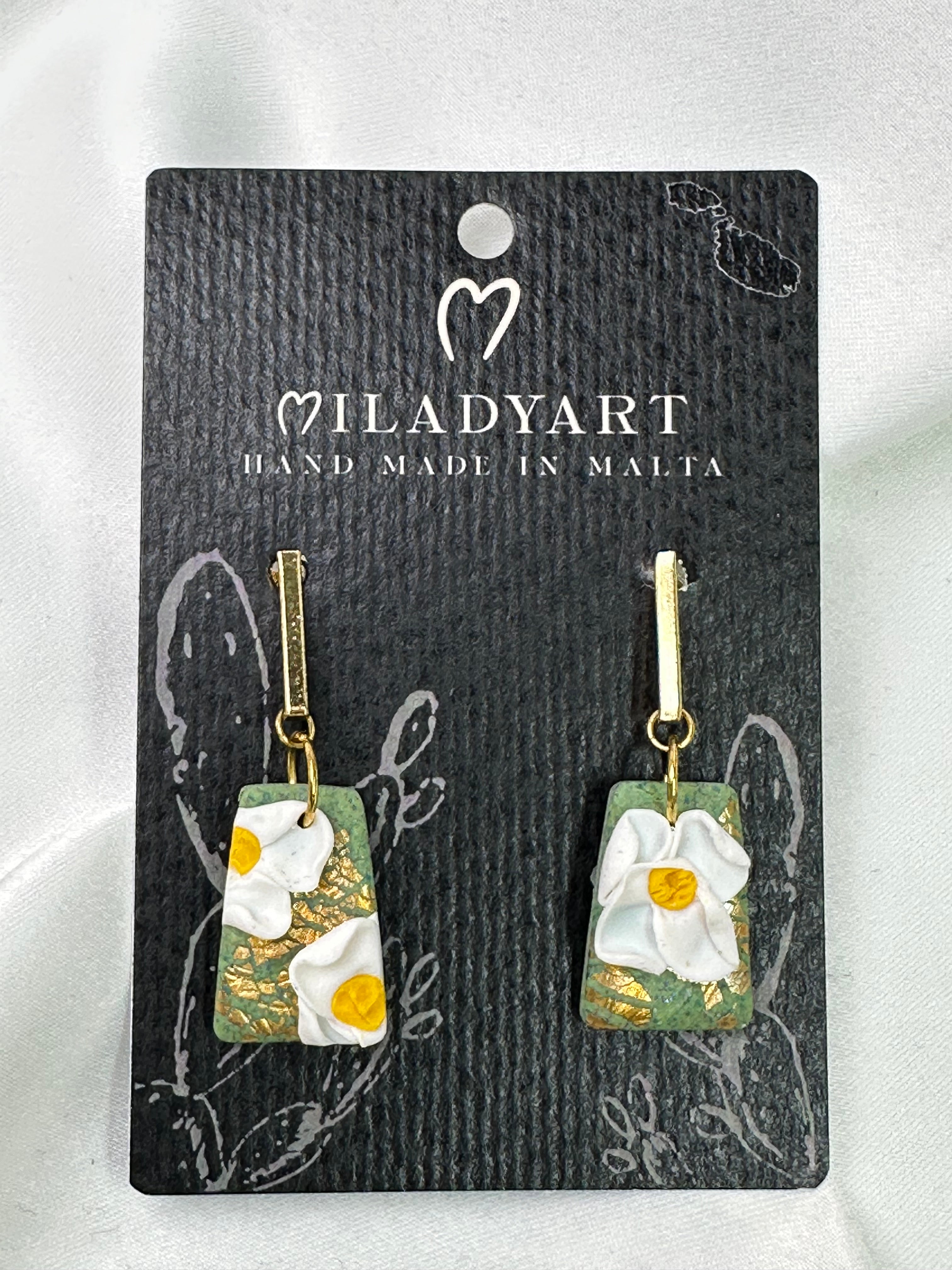 Earrings Pendant Flower Yellow White Green