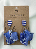 Earrings Pendent Blue White Leaves
