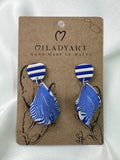 Earrings Pendent Blue White Leaves