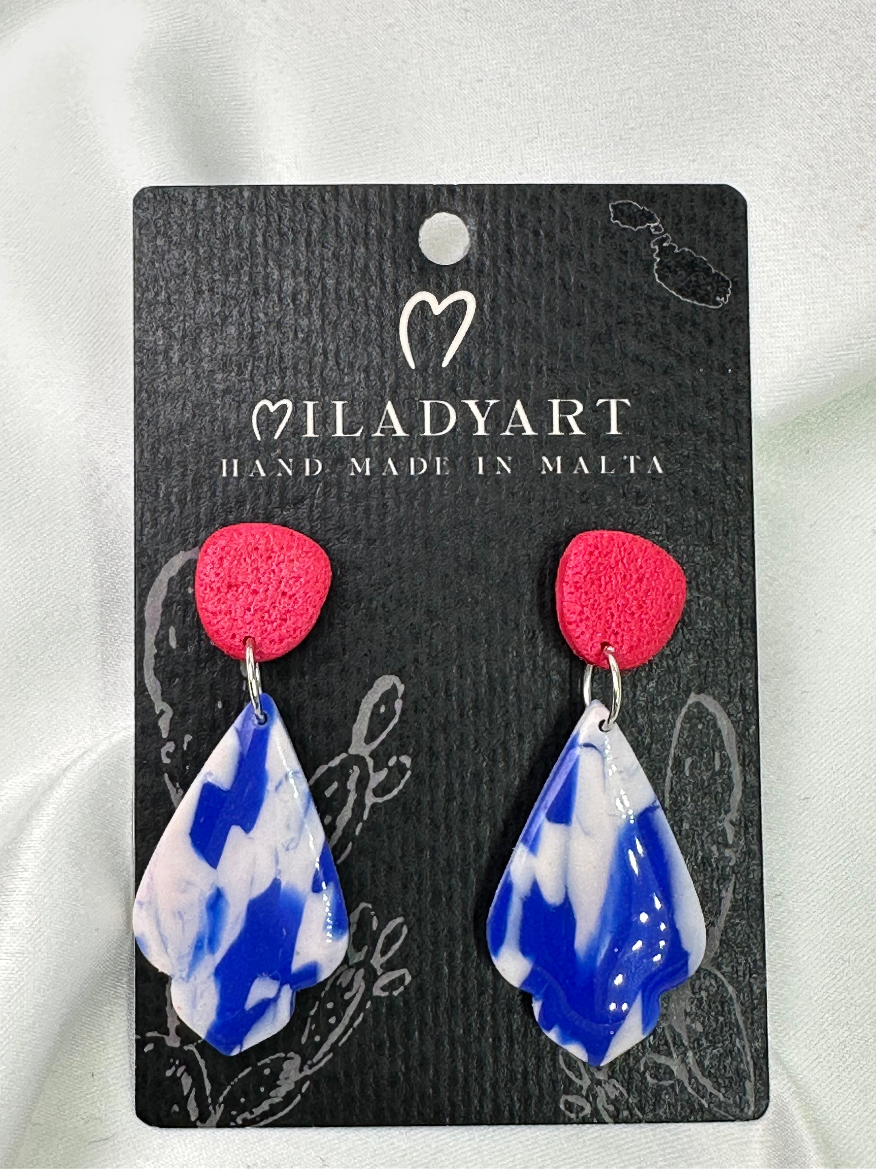 Earrings Pendent Iregular Fantasy Blue White Red