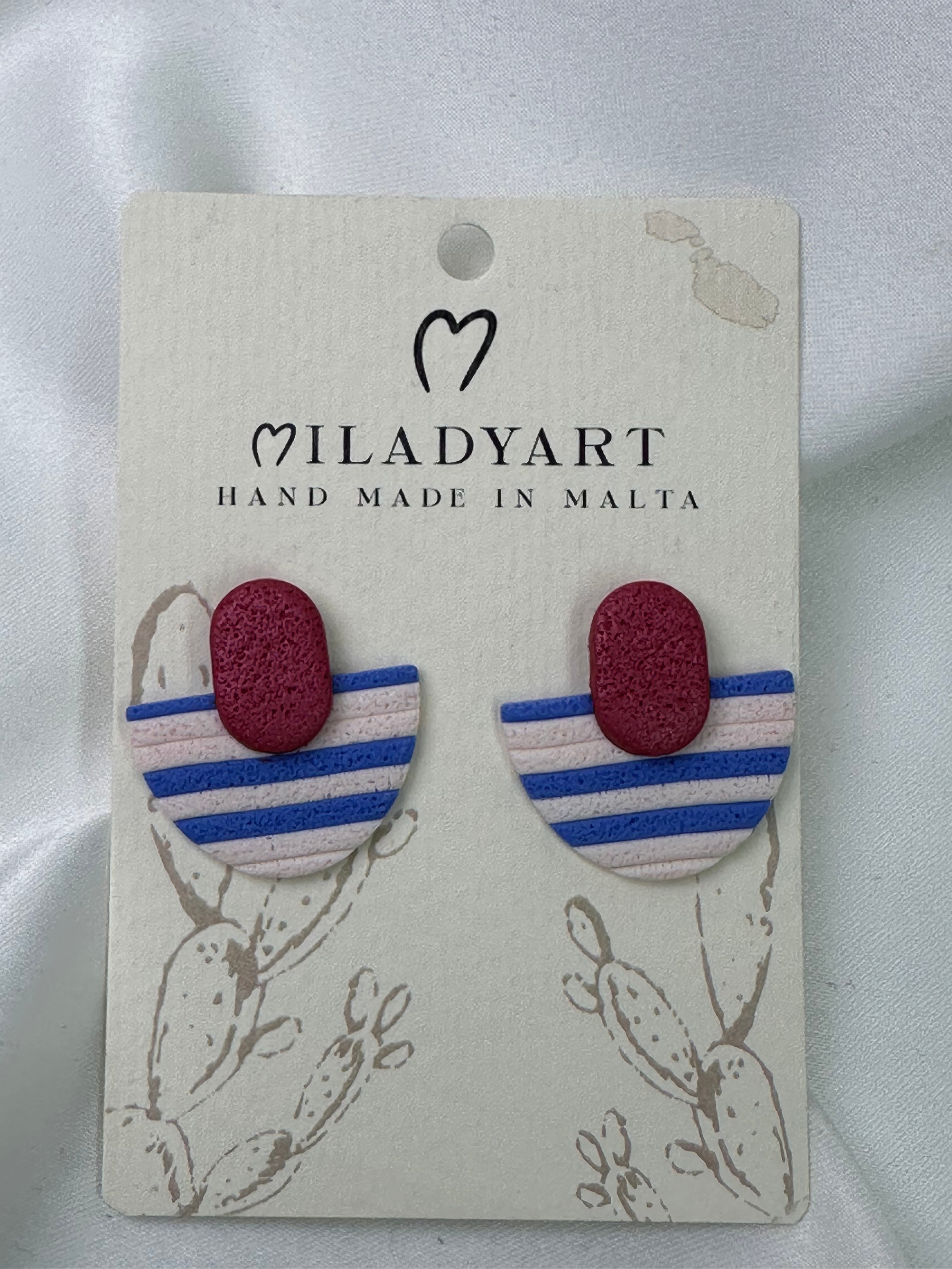 Earrings Semicircle Blue Red White