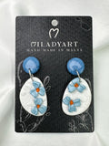 Earrings Pendant Flower Light Blue White