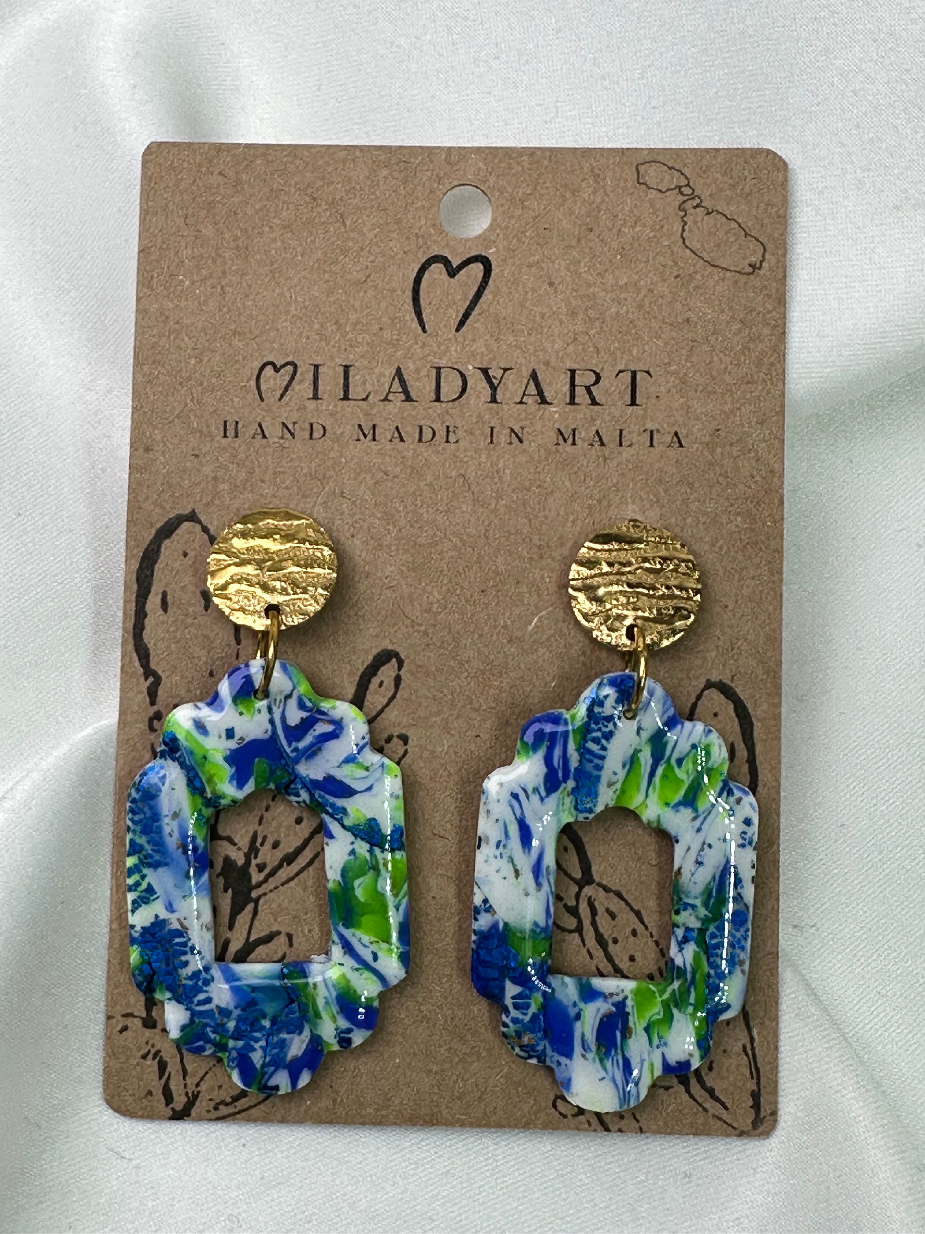 Earrings Pendent  Fantasy Blue White Gold Green