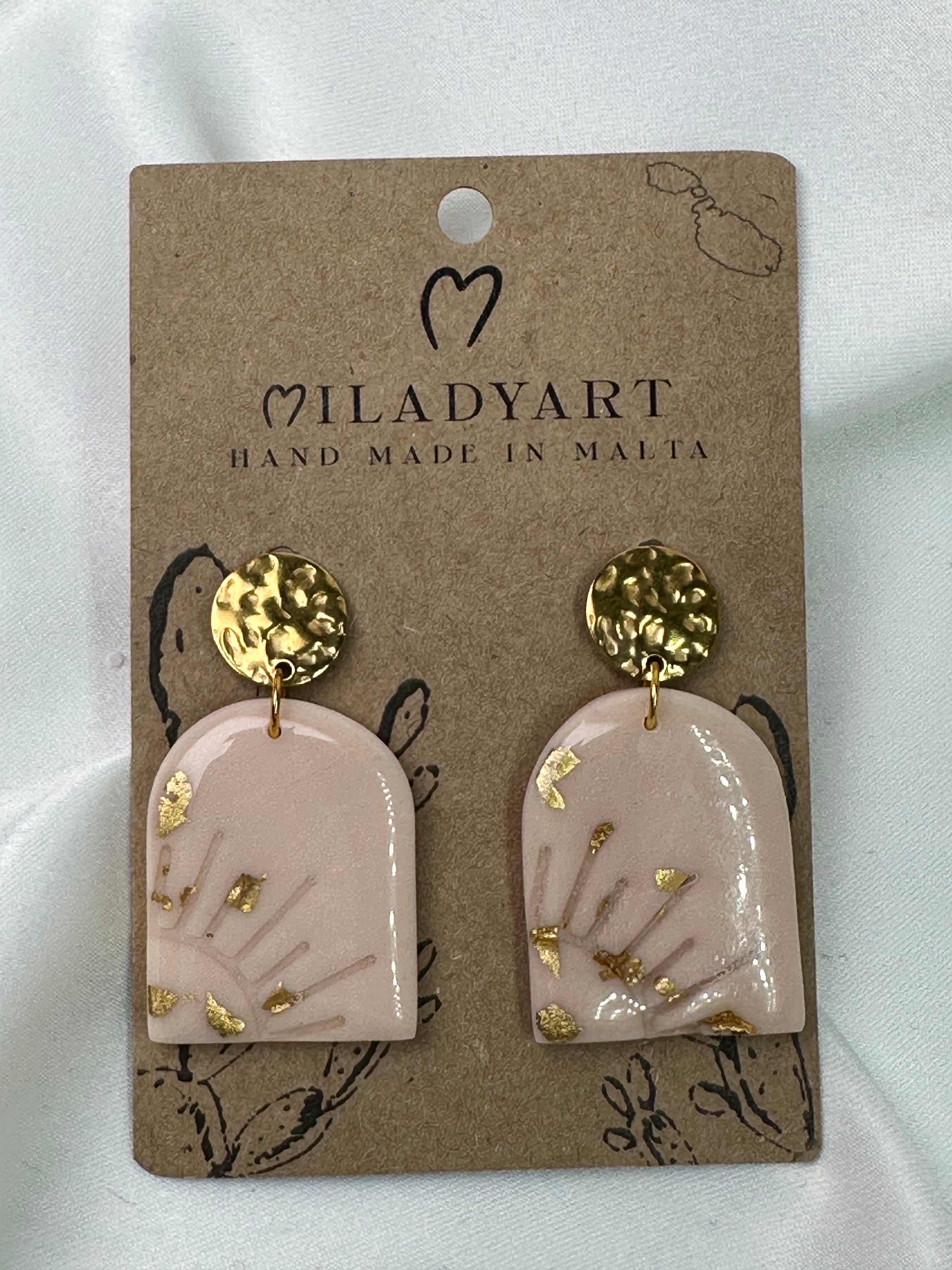 Earrings Pendent Sun Rays Gold Cream
