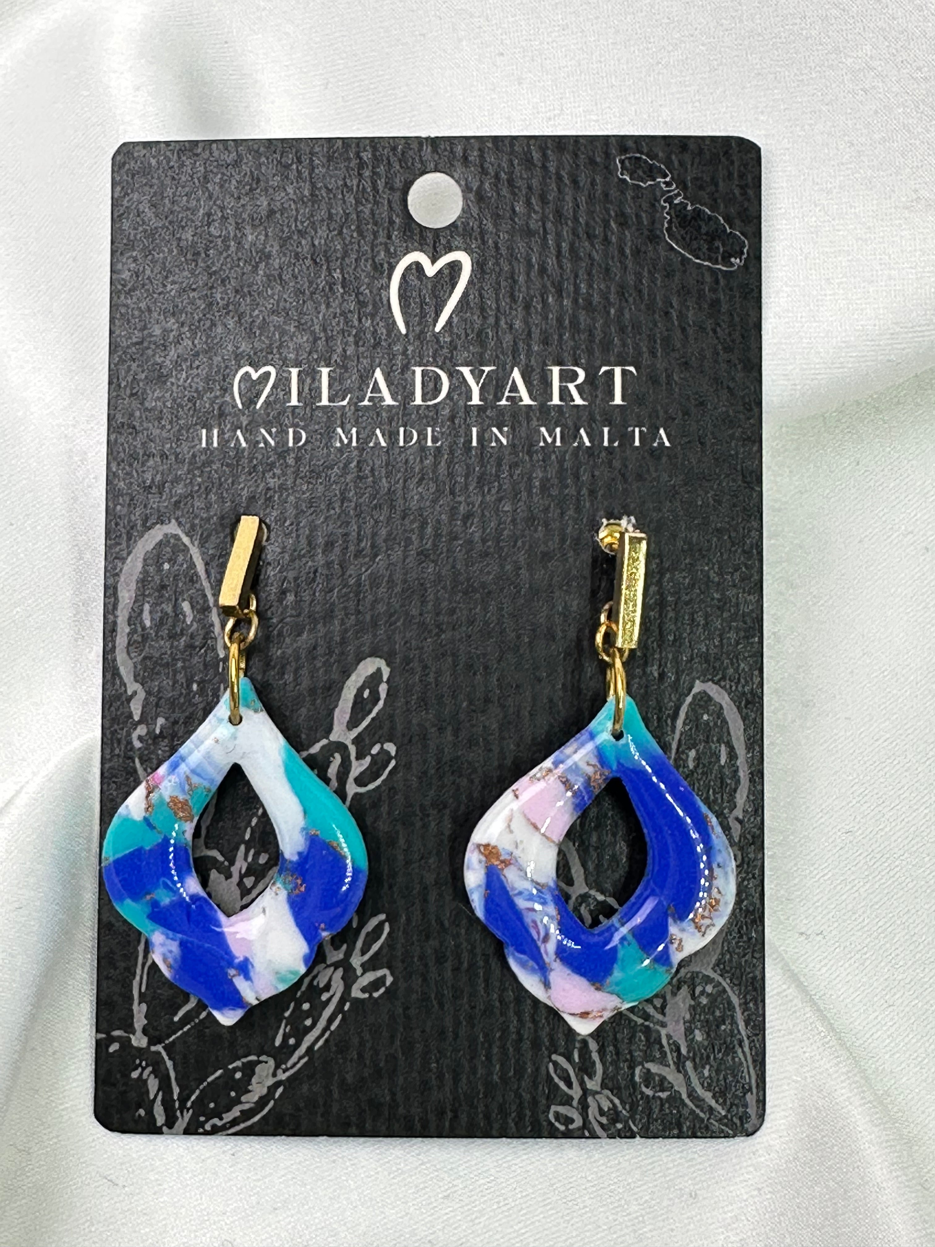 Earrings Pendent Rhombus Light Blue White Gold